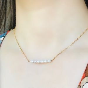 14K gold-filled pearl bar necklace